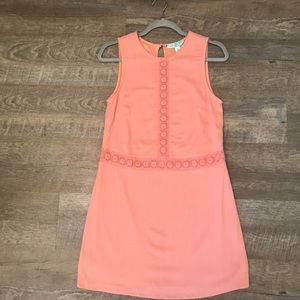 Coral dress, sz S, keyhole back, crochet details